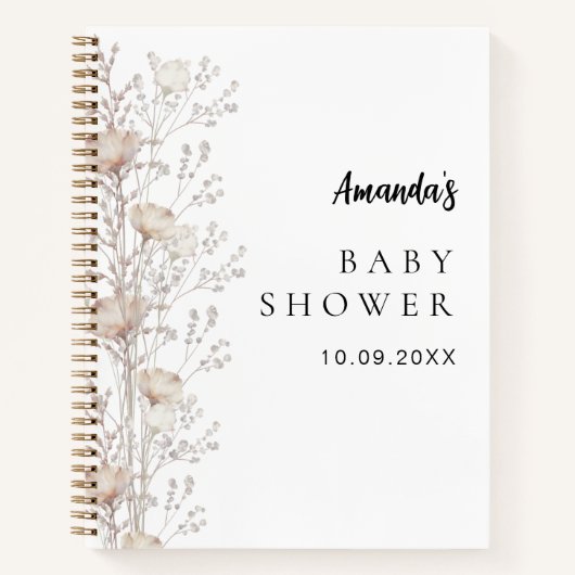 Gastboek baby shower wilde bloemen beige crème notitieboek (Voorkant)