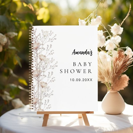Gastboek baby shower wilde bloemen beige crème notitieboek