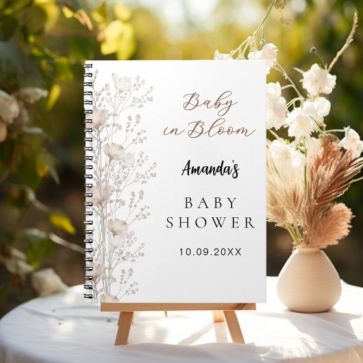 Gastboek baby shower wilde bloemen beige crème notitieboek