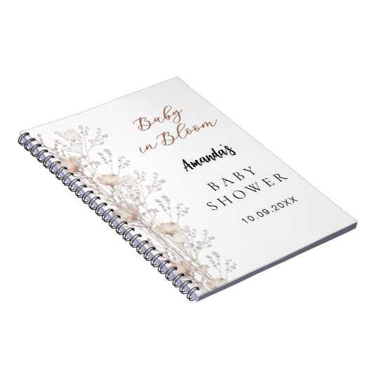 Gastboek baby shower wilde bloemen beige crème notitieboek (Rechterzijde)