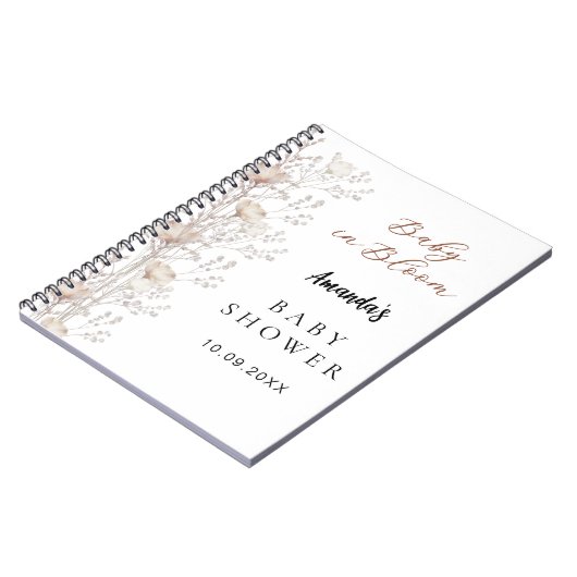 Gastboek baby shower wilde bloemen beige crème notitieboek (Linkerzijde)