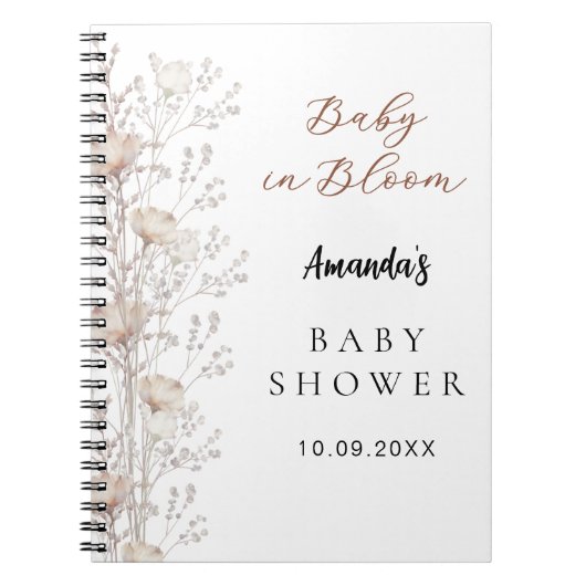 Gastboek baby shower wilde bloemen beige crème notitieboek (Voorkant)