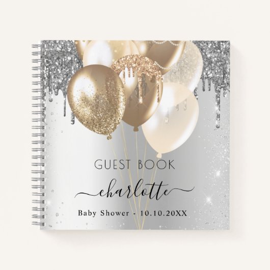 Gastboek Baby shower zilverballonnen Notitieboek (Voorkant)