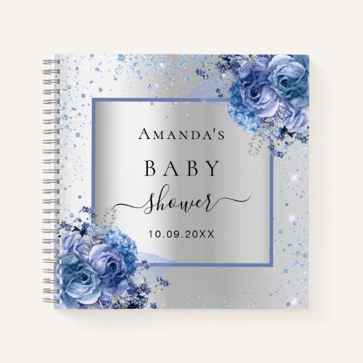 Gastboek baby shower zilverblauwe florons notitieboek (Voorkant)