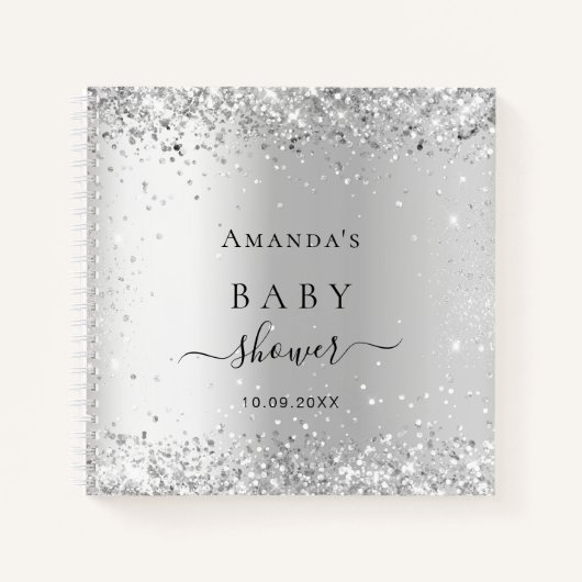 Gastboek baby shower zilveren naam notitieboek (Voorkant)