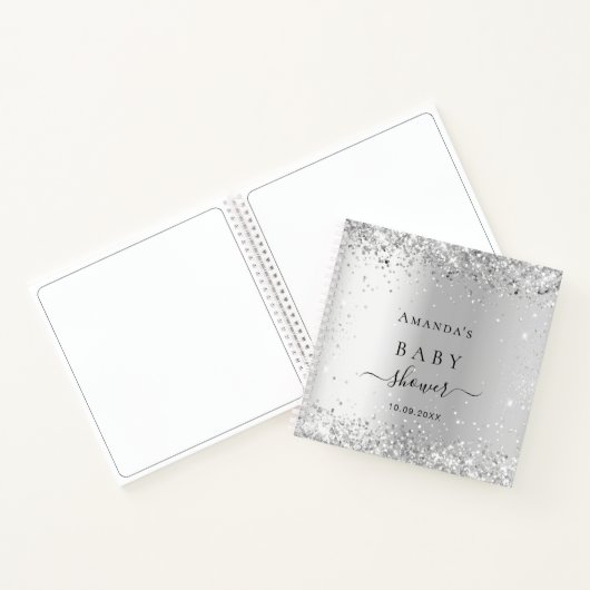 Gastboek baby shower zilveren naam notitieboek (Binnen)