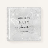 Gastboek baby shower zilveren vlinderglitter notitieboek (Voorkant)