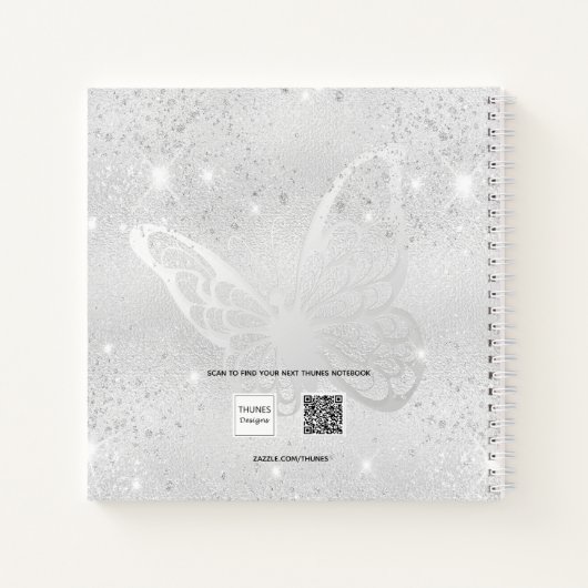 Gastboek baby shower zilveren vlinderglitter notitieboek (Achterkant)