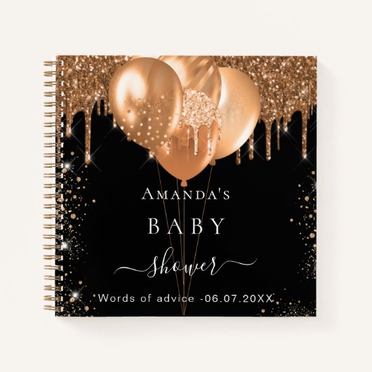 Gastboek Baby shower zwart goud advies glitter Notitieboek (Voorkant)