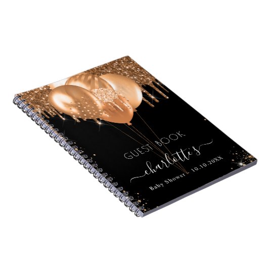 Gastboek Baby shower zwart gouden ballonnen Notitieboek (Rechterzijde)