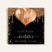 Gastboek Baby shower zwarte goudglitter Notitieboek (Voorkant)