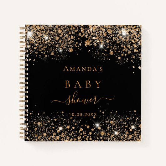 Gastboek baby shower zwarte goudglitter notitieboek (Voorkant)