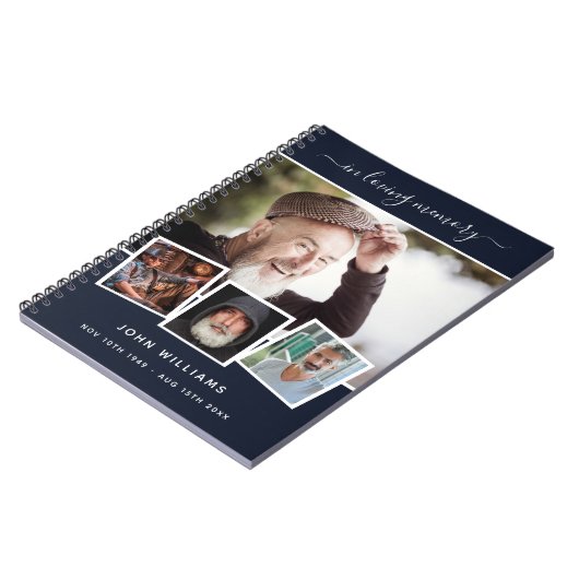 Gastboek begrafenis foto collage blauwe gedenkteke notitieboek (Linkerzijde)