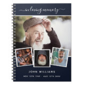 Gastboek begrafenis foto collage blauwe gedenkteke notitieboek (Voorkant)