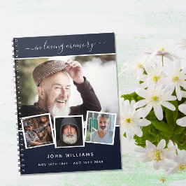 Gastboek begrafenis foto collage blauwe gedenkteke notitieboek