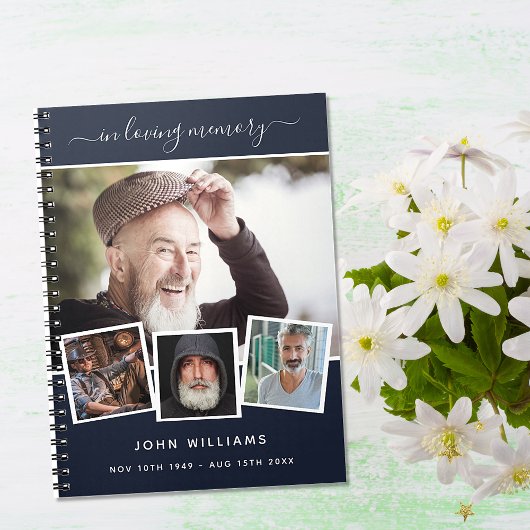 Gastboek begrafenis foto collage blauwe gedenkteke notitieboek