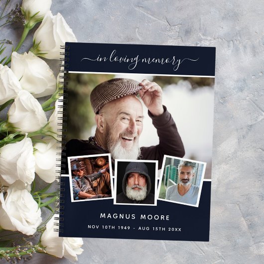 Gastboek begrafenis foto collage blauwe gedenkteke notitieboek