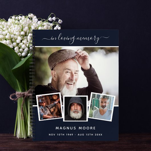 Gastboek begrafenis foto collage blauwe gedenkteke notitieboek