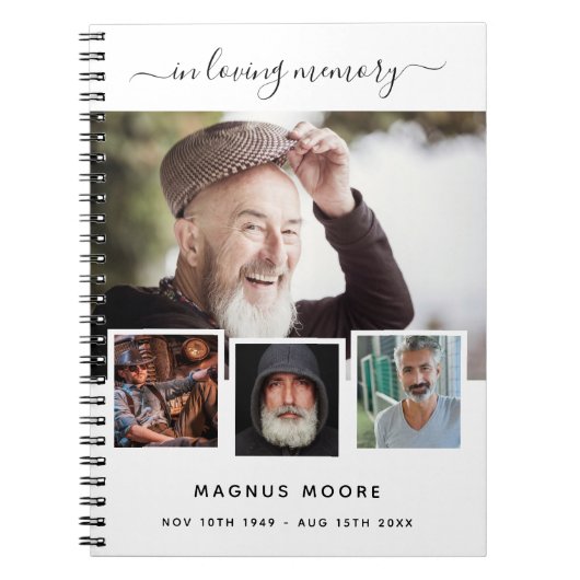 Gastboek begrafenis foto collage wit gedenkteken notitieboek (Voorkant)