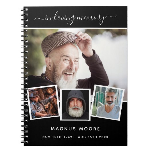 Gastboek begrafenisfoto collage zwart gedenkteken notitieboek (Voorkant)