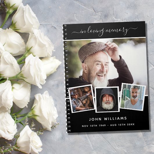 Gastboek begrafenisfoto collage zwart gedenkteken notitieboek