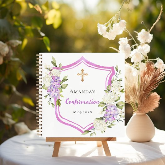 Gastboek Bevestiging crest roze paarse bloemen Notitieboek