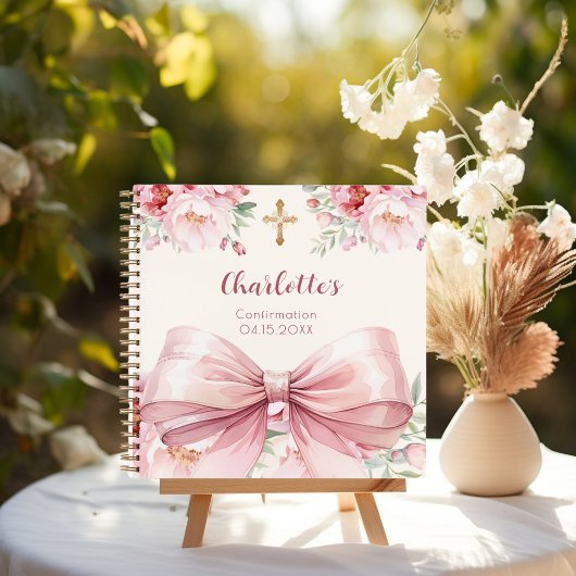 Gastboek Bevestiging roze strik crème bloemen Notitieboek