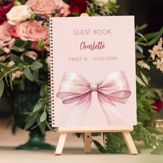 Gastboek blush roze strik SWEET 16 Notitieboek
