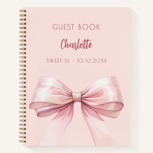 Gastboek blush roze strik SWEET 16 Notitieboek (Voorkant)
