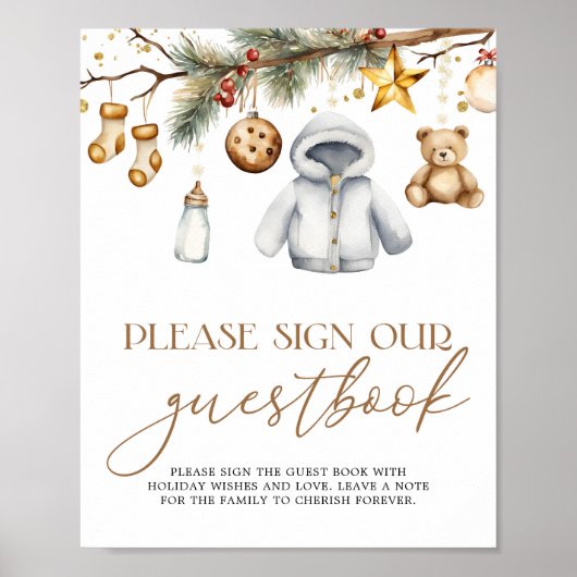 Gastboek Boho Kerstvakantie Baby shower Poster (Voorkant)