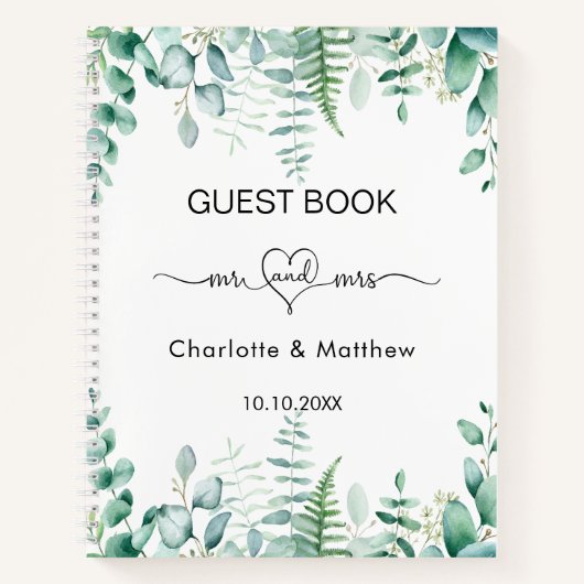Gastboek bruiloft eucalyptus greenery de heer mrs notitieboek (Voorkant)