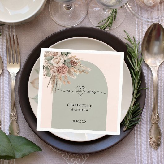 Gastboek bruiloft meneer hart roze boog salie servet