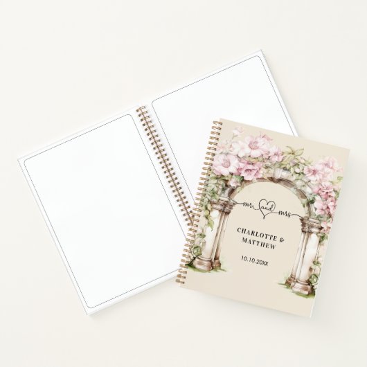 Gastboek bruiloft mr. hart roze bloemen boog notitieboek (Binnen)