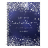 Gastboek bruiloft navy blue zilver glitter notitieboek (Voorkant)