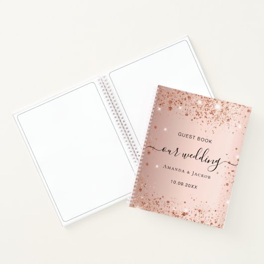 Gastboek bruiloft roos goudbruine glitternamen notitieboek (Binnen)