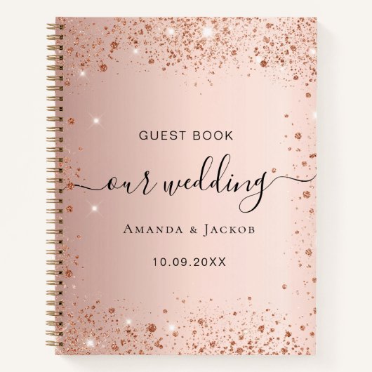 Gastboek bruiloft roos gouden namen script notitieboek (Voorkant)