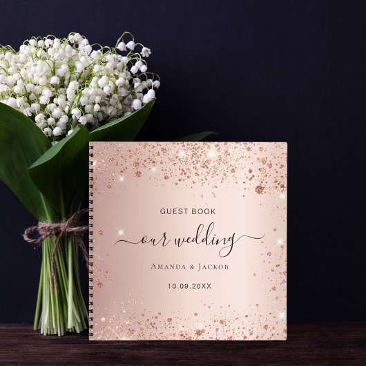 Gastboek bruiloft roos gouden namen script notitieboek