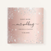 Gastboek bruiloft roos gouden zilveren sparkles notitieboek (Voorkant)