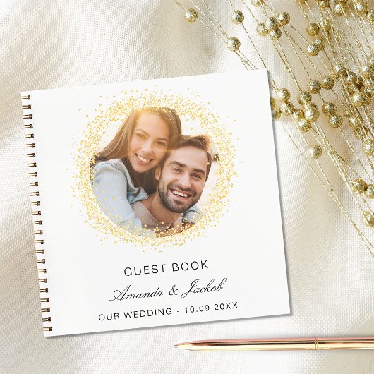 Gastboek bruiloft wit goud glitter foto notitieboek