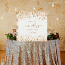 Gastboek bruiloft wit goud glitter monogram
