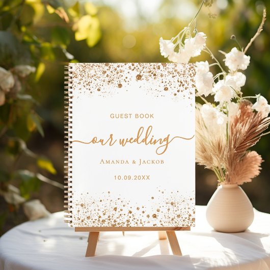 Gastboek bruiloft wit goud glitter notitieboek
