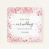 Gastboek bruiloft witte rode glitter stofnamen notitieboek (Voorkant)