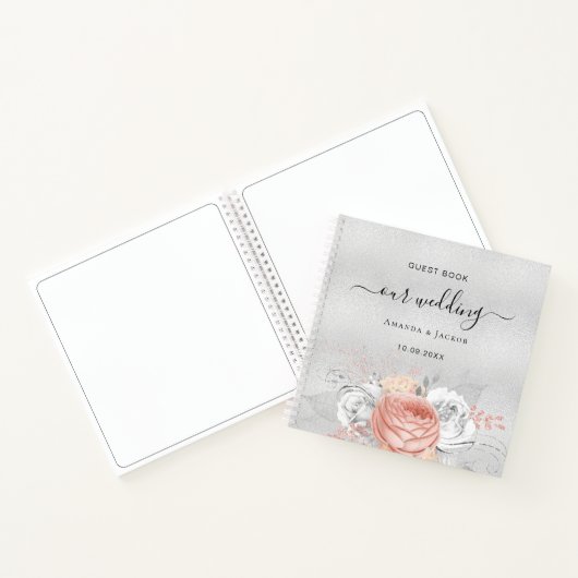 Gastboek bruiloft zilver roos goudfloraal notitieboek (Binnen)