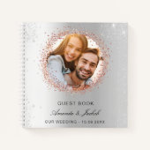 Gastboek bruiloft zilver roos goudglitter foto notitieboek (Voorkant)