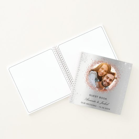 Gastboek bruiloft zilver roos goudglitter foto notitieboek (Binnen)