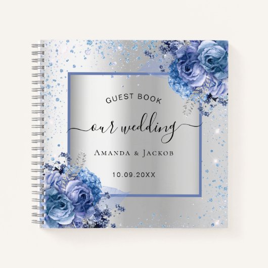 Gastboek bruiloft zilverblauw-zeebrasem notitieboek (Voorkant)