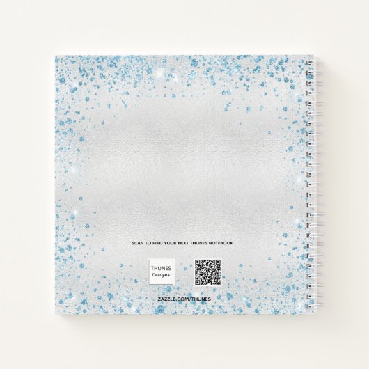 Gastboek bruiloft zilverblauwe glitter notitieboek (Achterkant)