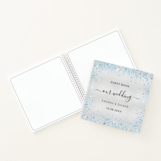 Gastboek bruiloft zilverblauwe glitter notitieboek (Binnen)