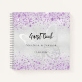 Gastboek bruiloft zilveren lavendel vlinder notitieboek (Voorkant)