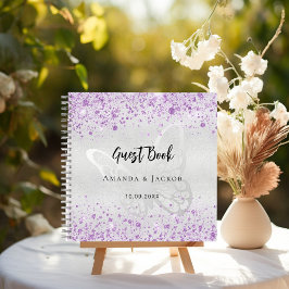 Gastboek bruiloft zilveren lavendel vlinder notitieboek